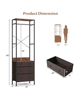 Sugift Freestanding Closet Organizer with 3-position Hanging Rod and Storage Shelves