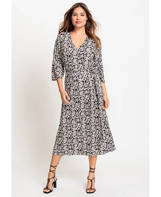 Olsen 3/4 Sleeve A-Line Snake Print Midi Dress