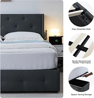 Queen Bed Frame with Storage, Lift Up, Wingback Headboard, Usb Ports