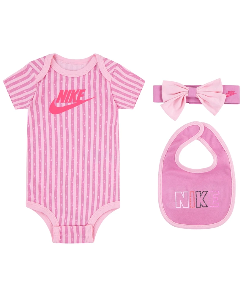 Nike Baby Girls Swoosh Stripe 3-Piece Bodysuit Set