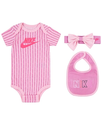 Nike Baby Girls Swoosh Stripe 3-Piece Bodysuit Set