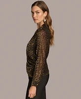 Donna Karan New York Women's Long-Sleeve Burnout Velvet Faux-Wrap Top