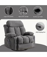 Streamdale Furniture Massage Function Sofa with 360° Swing, Heating, Usb, and Cup Holders