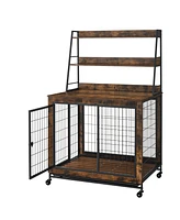 Streamdale Furniture Luxury Industrial Dog Crate with Storage and Rolling Casters