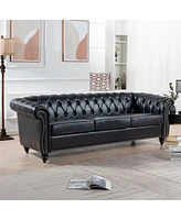 Streamdale Furniture 84.65" Pu Rolled Arm Chesterfield Three Seater Sofa