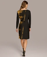 Donna Karan New York Women's Printed Cowlneck Side-Ruched Dress