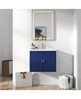 Simplie Fun 24" Wall-Mounted Vanity with Porcelain Sink and Soft-Close Doors