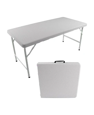 Simplie Fun 4FT Foldable Rattan Table, Portable & Durable