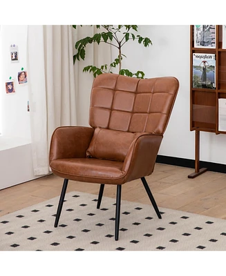 Simplie Fun Modern Bonded Leather Accent Armchair with Metal Legs