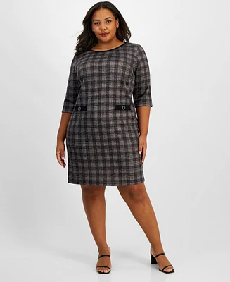 Connected Plus Round-Neck 3/4-Sleeve Jersey Sheath Dress