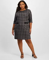 Connected Plus Round-Neck 3/4-Sleeve Jersey Sheath Dress