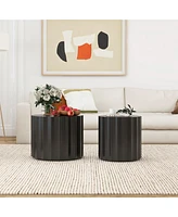 Simplie Fun Round Nesting Coffee Table Set (2), Black Mdf, No Assembly