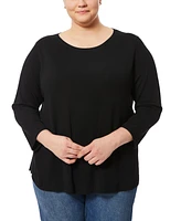 Melissa Paige Plus Ribbed Round-Hem 3/4-Sleeve Sweater