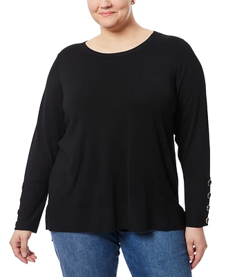 Melissa Paige Plus Size Button-Cuff Boat-Beck Sweater