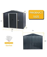 8FT x 6FT Outdoor Metal Storage Shed with Floor Base, Black