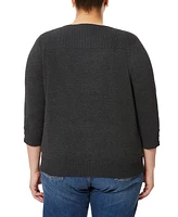 Melissa Paige Plus Button-Cuff Ribbed Sweater