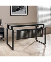 Streamdale Furniture Modern Glass Desk with Black Metal Frame for Home Office