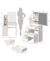 Small Space Vanity Table with Stool, Multi-Layer Storage, for Girls Up to 5.6FT