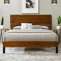 Simplie Fun Mid-Century Modern Solid Wood Bed Frame with Three-Piece Headboard