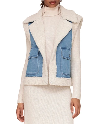 Avec Les Filles Women's Faux-Shearling-Trim Denim Vest - Light Blue