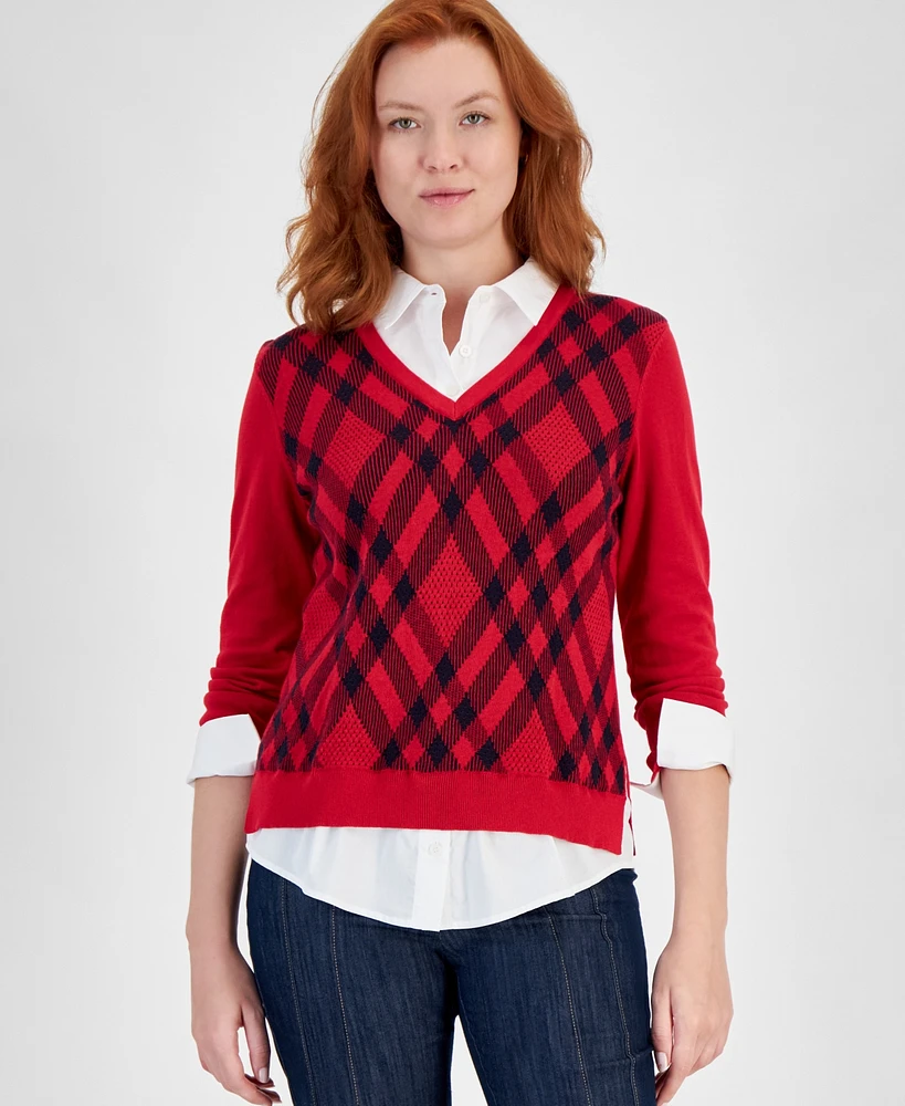 Tommy Hilfiger Women's Diamond Argyle Two-Piece Sweater