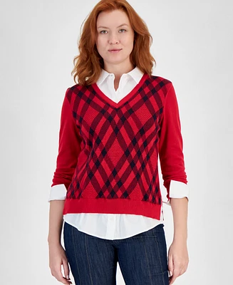 Tommy Hilfiger Women's Diamond Argyle Two-Piece Sweater