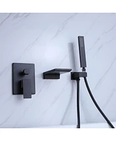 Streamdale Furniture Matte Black Bathtub Faucet with Wall Mount and Handheld Shower