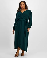 Connected Plus Size Tie-Front Wrap Maxi Dress