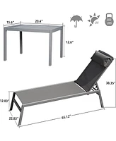 Streamdale Furniture Aluminum Pool Lounge Set, 3 Pieces Textilene Recliner With Headrest