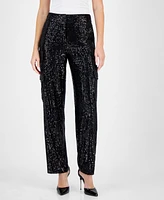 Anne Klein Women's Sequin High Rise Cargo Pants