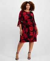 Connected Plus Round-Neck 3/4-Sleeve Sheath Dress