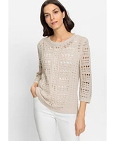 Olsen Women's 3/4 Sleeve Open Knit Pullover