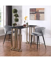 Gray Velvet Counter Height Stool with Gold Tipped Legs