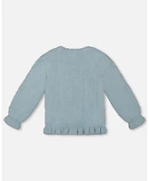 Deux par Big Girls Unicorn Sweater Hairy Knit Turquoise