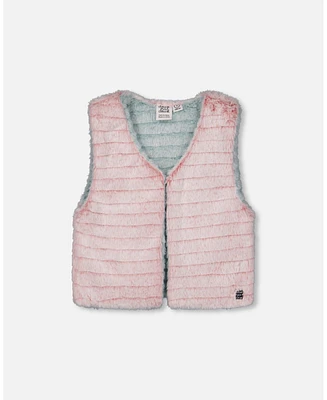 Deux par Toddler Girls Reversible Faux Fur Vest Pink And Turquoise - Toddler|Child