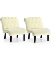 Gymax Set of 2 Armless Accent Chair Upholstered Tufted Lounge Chair Beige