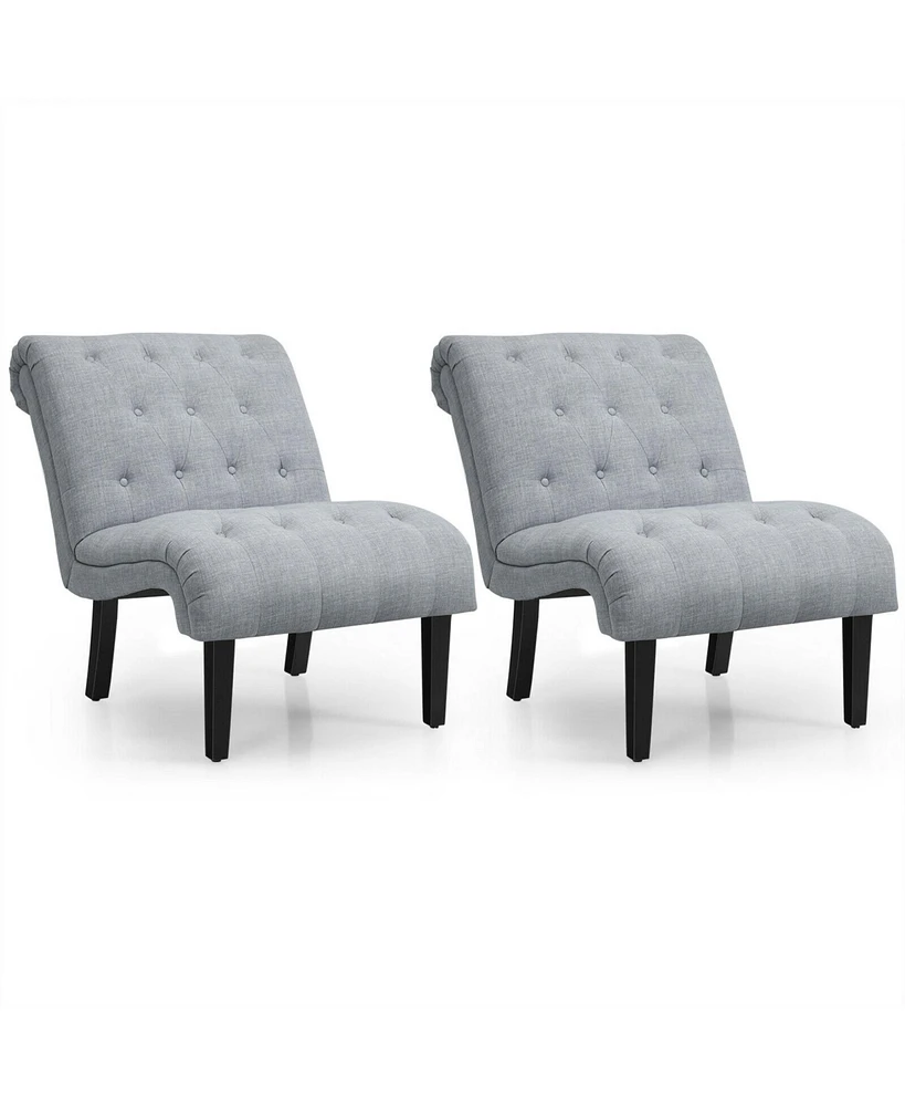 Gymax Set of 2 Armless Accent Chair Upholstered Tufted Lounge Beige