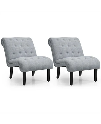 Gymax Set of 2 Armless Accent Chair Upholstered Tufted Lounge Beige