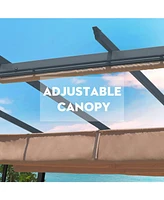 Aoodor 120''x155.1''x87.4'' Outdoor Pergola with Retractable Canopy, Aluminum Frame, 4 Pieces Patio Sun Shade Shelter for Backyard.