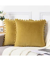 Caromio 2Pc Pom Pom Velvet Decorative Throw Pillow Covers 18" x 18"