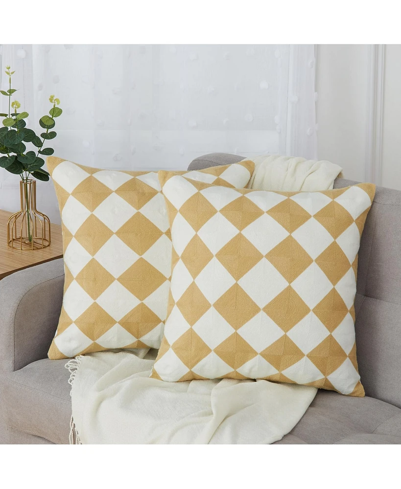 Caromio 2Pcs Checkered Embroidered Decorative Throw Pillow Covers 18" x