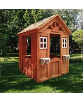 Streamdale Furniture All Wooden Kids Playhouse With 2 Windows And Flower Pot Holder, 42"L x 46"W x 55" H