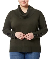 Melissa Paige Plus Size Contrast-Cuff Cowlneck Sweater