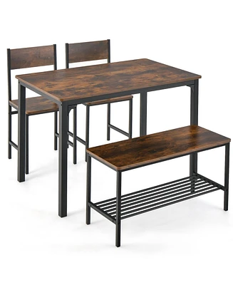 Sugift 4 Pieces Rustic Dining Table Set with 2 Chairs and Bench