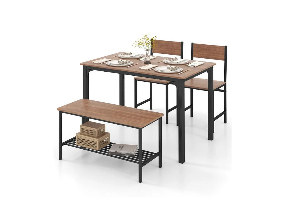 Sugift 4 Pieces Rustic Dining Table Set with 2 Chairs and Bench