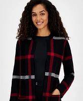 Kasper Women's Windowpane Open-Front Cardigan