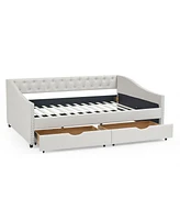 Simplie Fun Upholstered Daybed with Drawers, Button Back & Copper Nail Arms