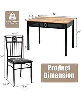 Sugift 5 Pieces Dining Set Wood Metal Table and 4 Chairs with Cushions