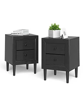 Sugift 2 Pieces Multipurpose Retro Nightstand Set with Drawers