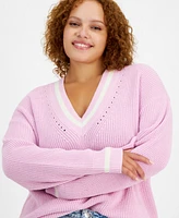 On 34th Trendy Plus Size V-Neck Tipped Sweater